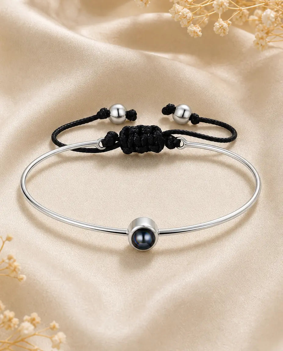 Armband med Bild Inuti – Justerbar Armring med Svart Snodd