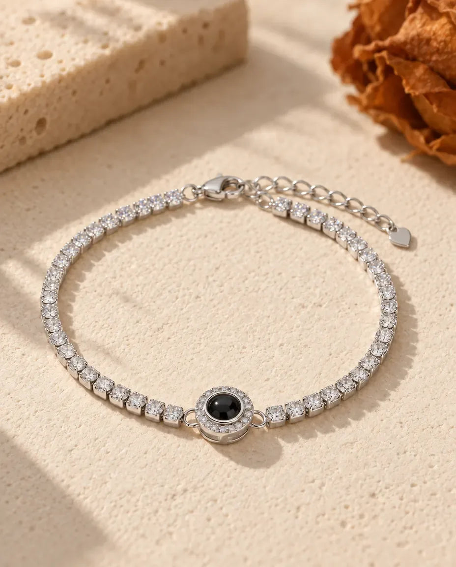 Tennisarmband med Bild Inuti - framifrån i silver
