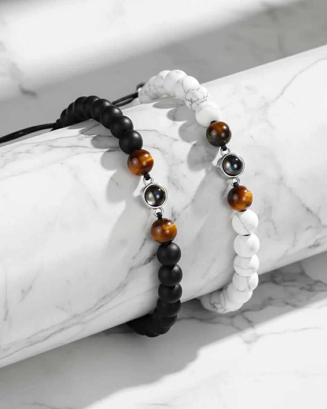 Armband för Par med Bild Inuti – Lavasten & Magnesit, Matchande Set