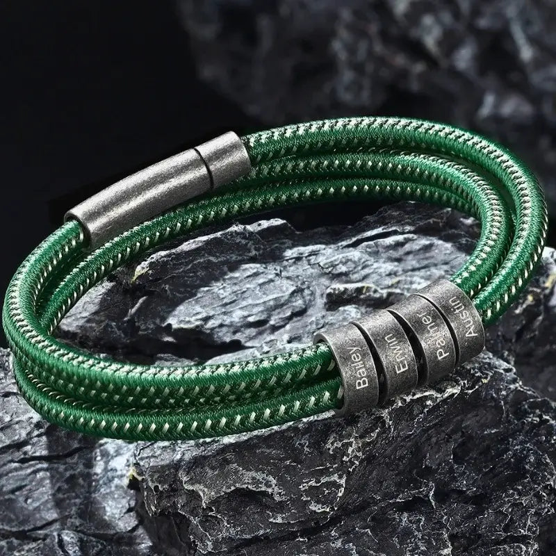 Graverat Armband Herr – Nylonband i Svart eller Grönt med Stål