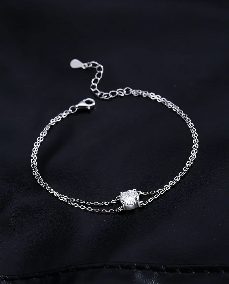 Armband i moissanit med dubbla kedjor – 1 ct i färg D, 925 sterlingsilver, justerbar längd
