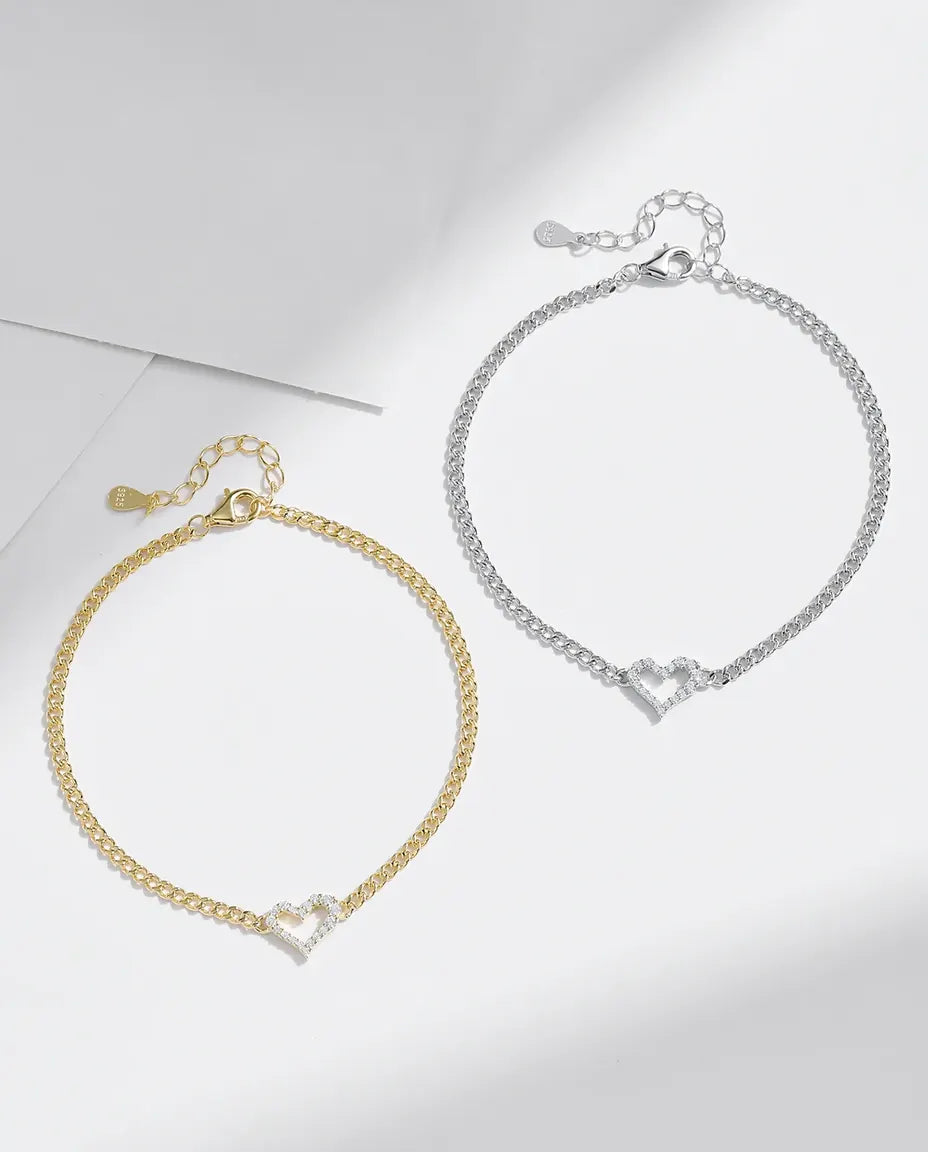 Armband med öppet hjärta i moissanit – pansarkedja i 925 sterlingsilver, silver eller guld