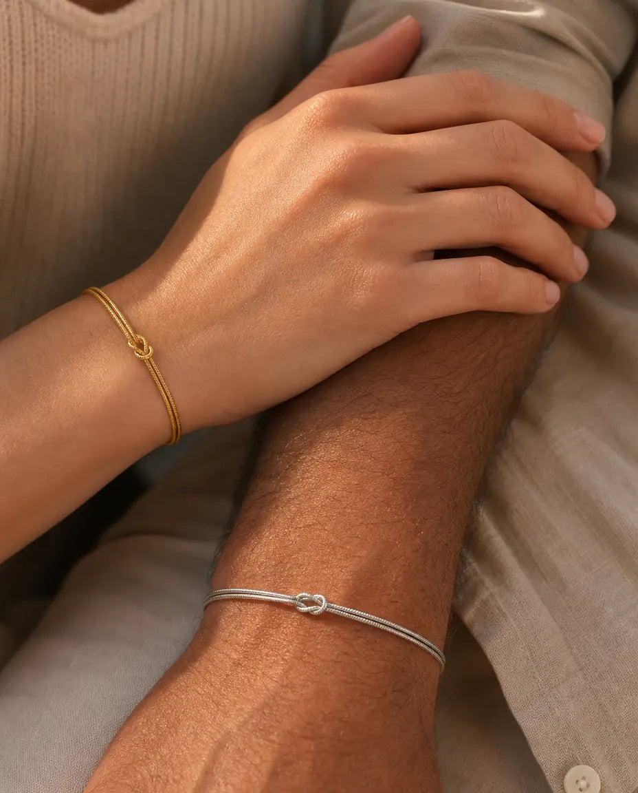 Armband för Par – Kärleksknut på Ormkedja i Rostfritt Stål, Set om Två