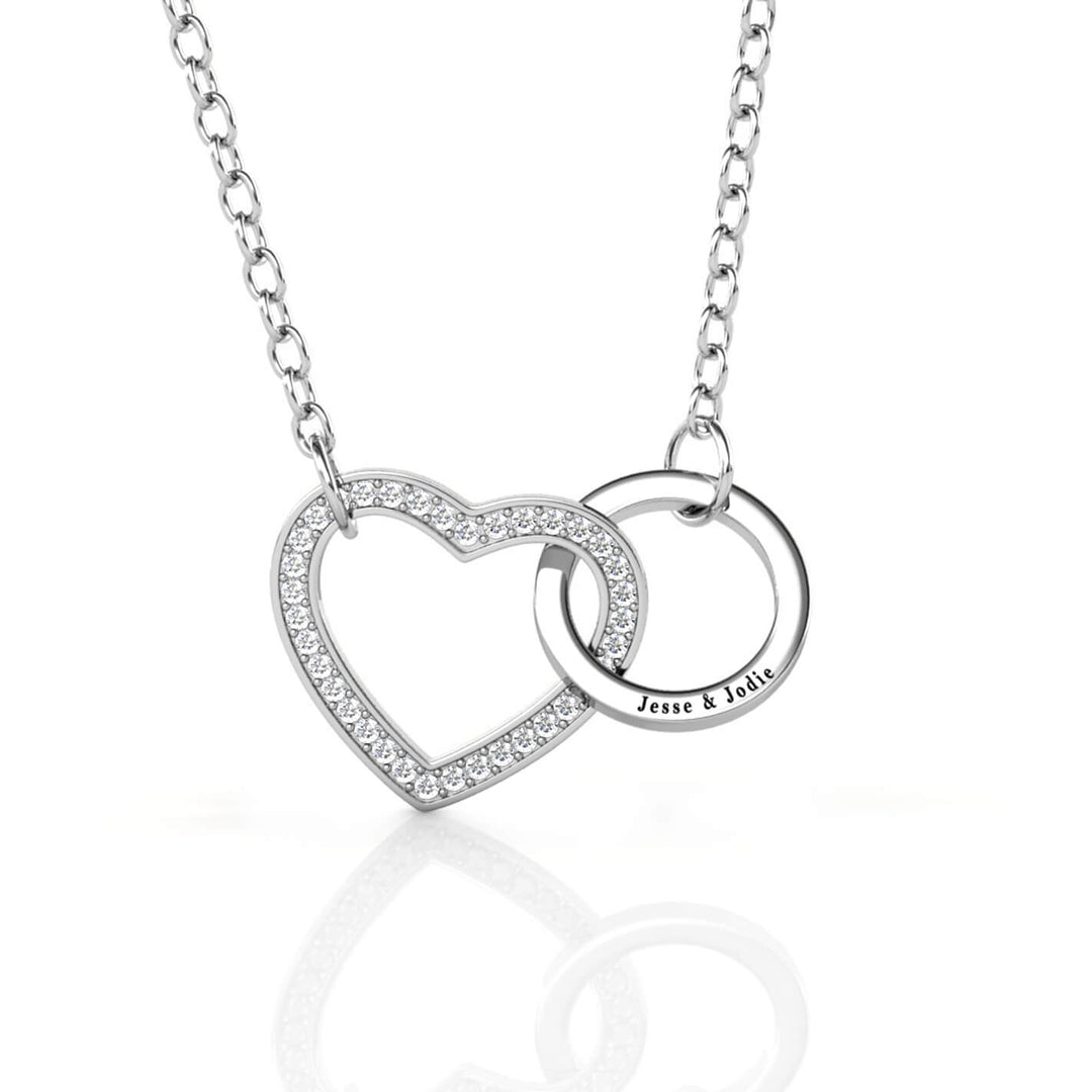 Graverat Halsband – Hjärta och Cirkel i 925 Sterling Silver med Kristall
