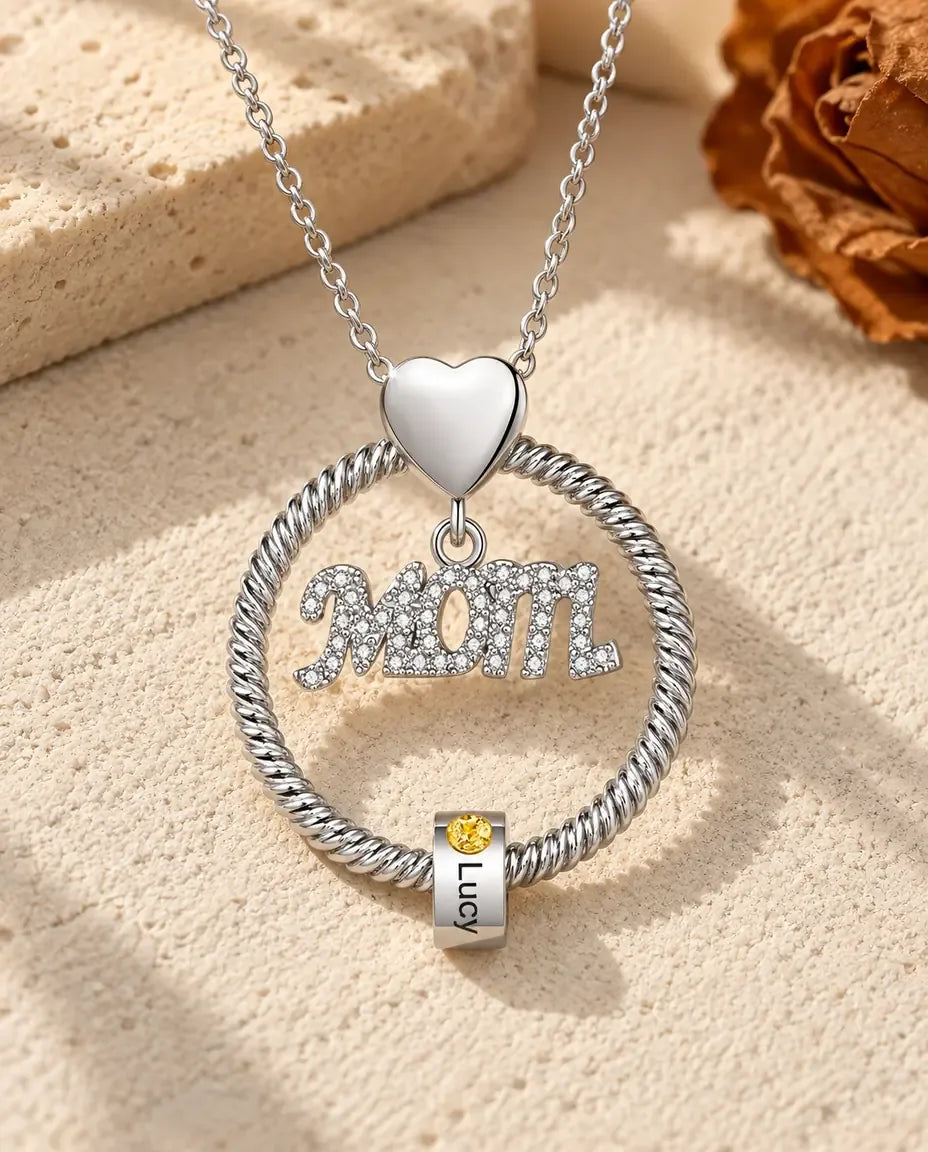 Personligt Halsband till Mamma - framifrån i silver