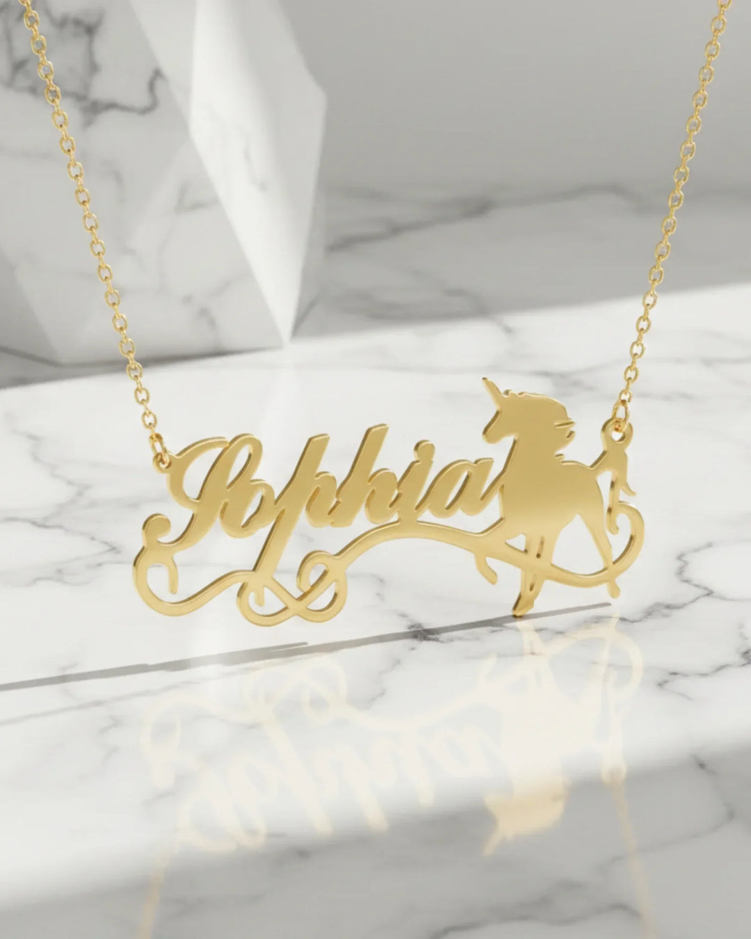 Namnhalsband med Enhörning – Skrivstil i 925 Sterling Silver, Present till Flicka