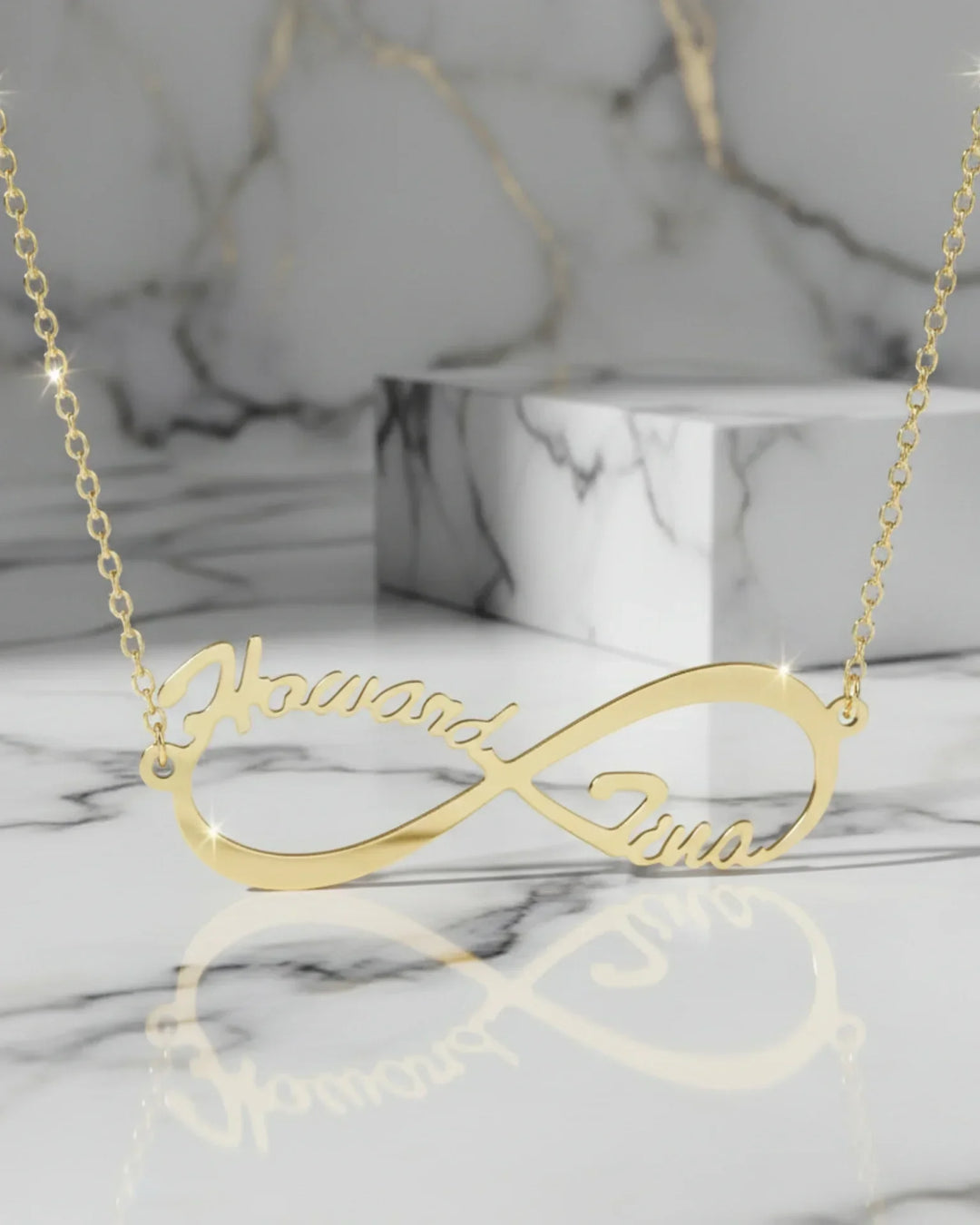 Namnhalsband Oändlighet – Två Graverade Namn i 925 Sterling Silver, Present till Par