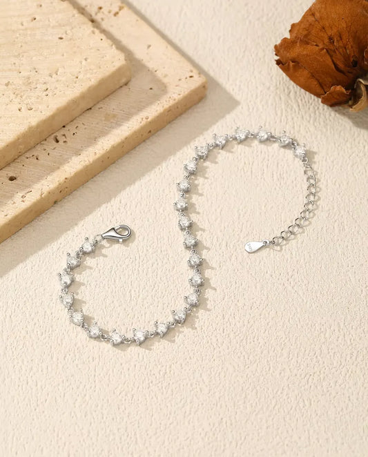 Moissanite armband - 24 runda stenar i färg D fattade en och en, 925 silver, 16 cm med förlängning