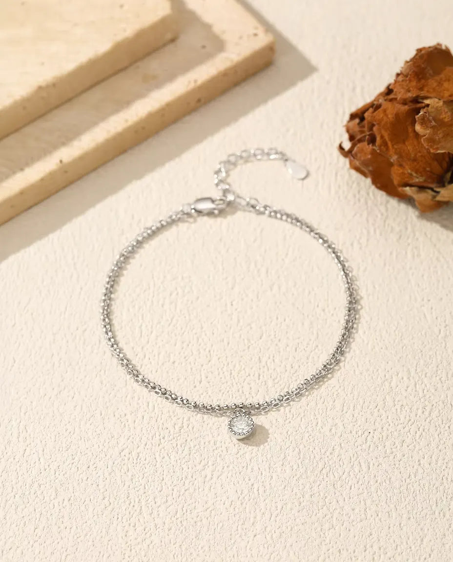 Moissanite Armband med Hänge - sten på 0,50 ct i infattning på dubbel kedja, 925 sterlingsilver, 16+3 cm