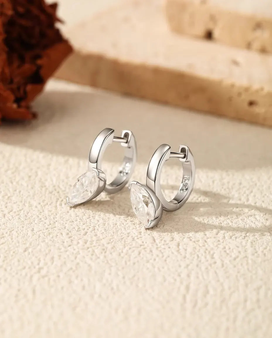 Moissanite Klickörhängen med Hänge Marquise - stenar på 0,50 ct 4 x 8 mm, 14,5 mm långa, 925 sterlingsilver