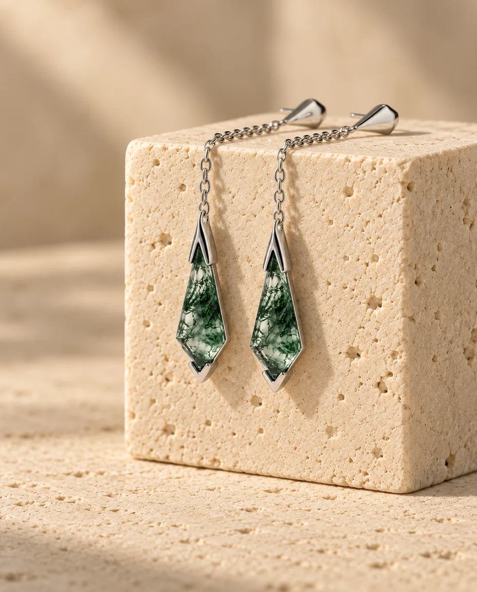 Moss Agate Örhängen - örhängesparet