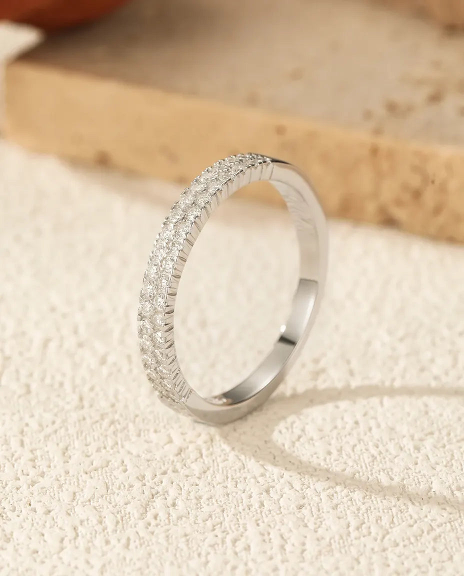 Moissanite Ring Evighetsring med Dubbel Rad Pavé – 925 Sterling Silver, Stapelring