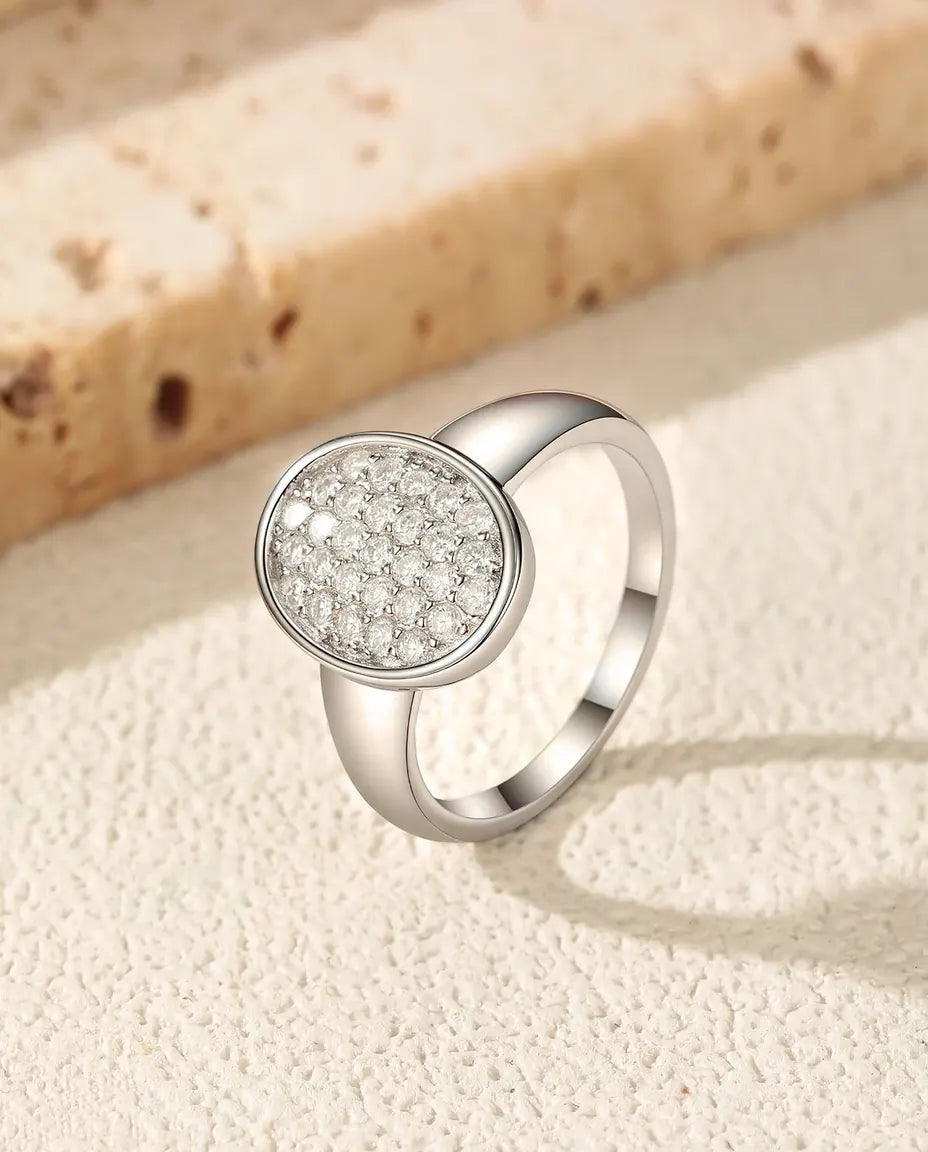 Moissanite Ring Klackring Oval Pavé 29 Stenar – 925 Sterling Silver, Statementring