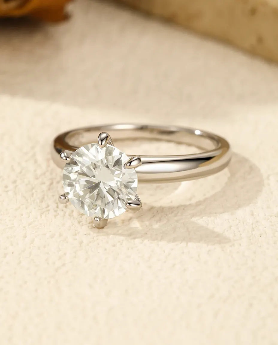 Moissanite Ring – Solitär 2 ct i D-Färg VVS med Kronfattning i 925 Sterling Silver, Förlovningsring