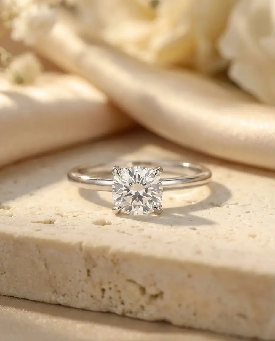 Moissanite Ring – Kuddslipad Solitär 1 ct på Tunn Skena i 925 Sterling Silver, Minimalistisk Förlovningsring