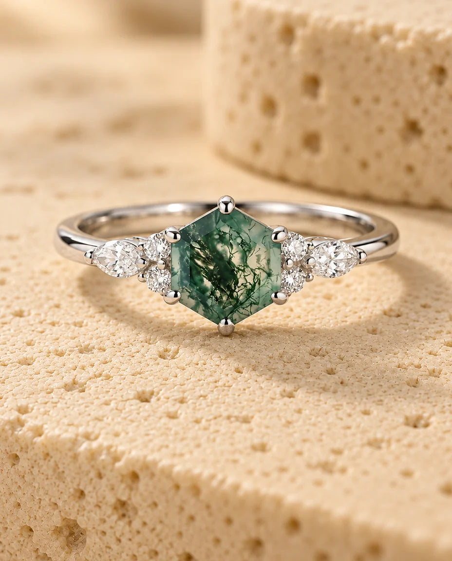 Moss Agate Ring - framifrån