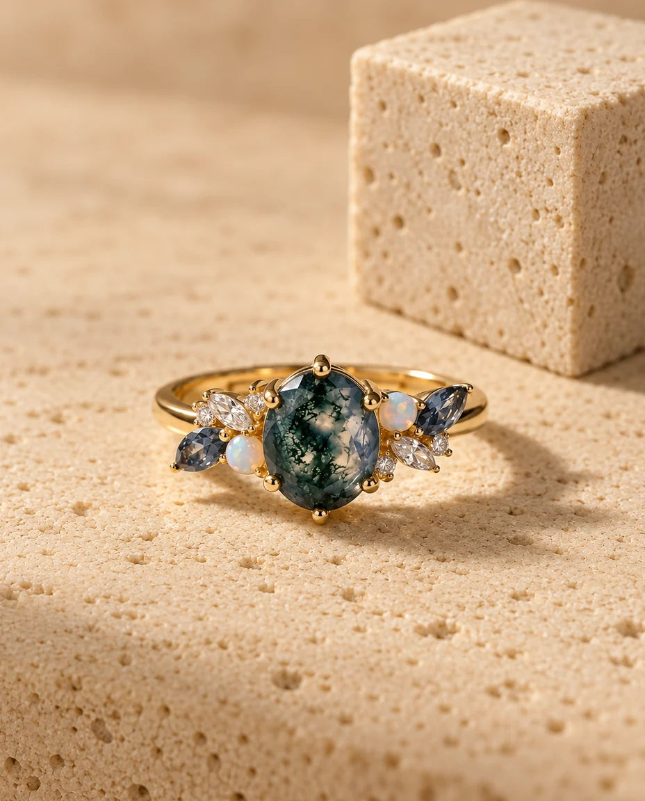 Moss Agate Ring - framifrån