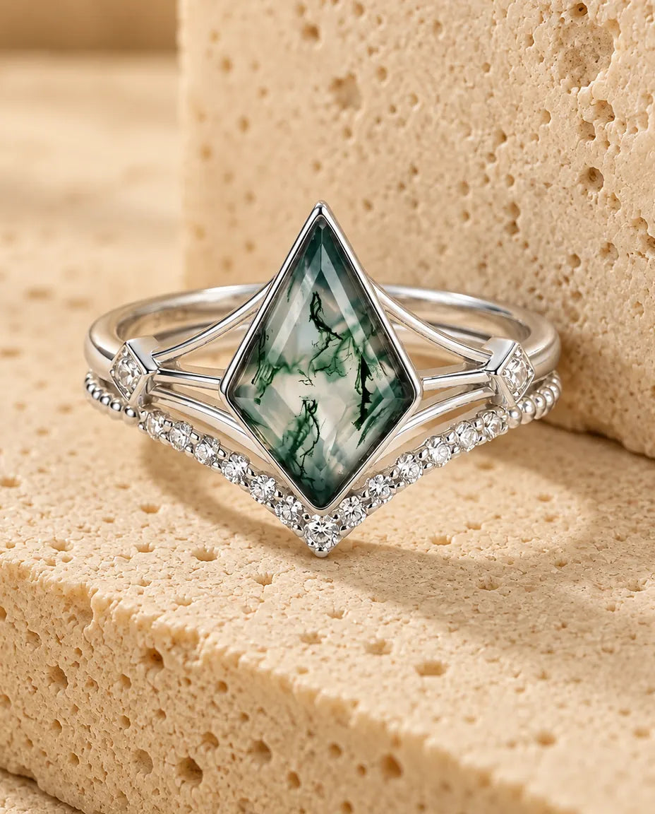 Moss Agate Ringset - hela setet