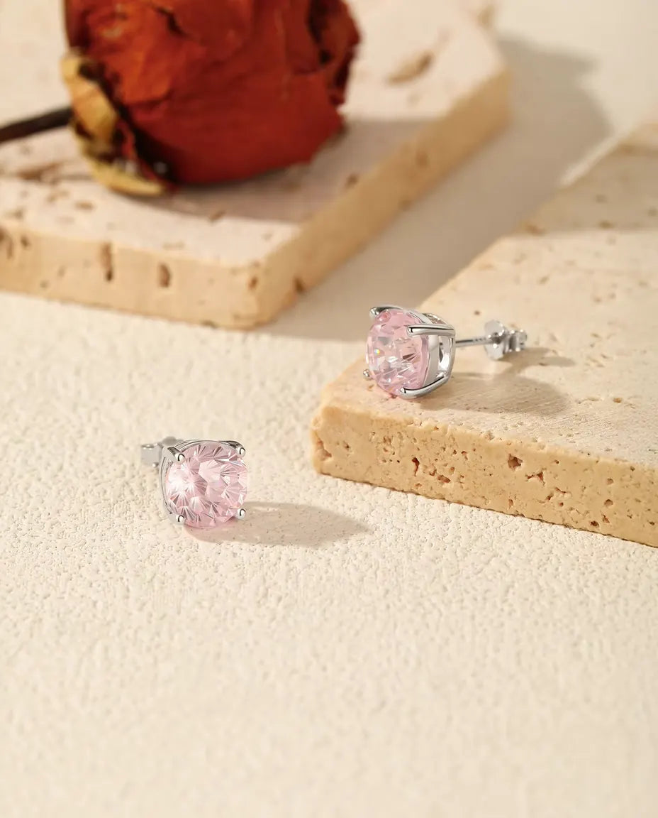 Stiftörhängen med Rosa Zirkonia i 925 Sterlingsilver - paret på ljus sten