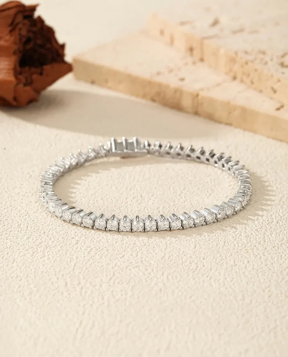 Tennisarmband med 3 mm moissanit – 925 sterlingsilver, obruten rad i färg D
