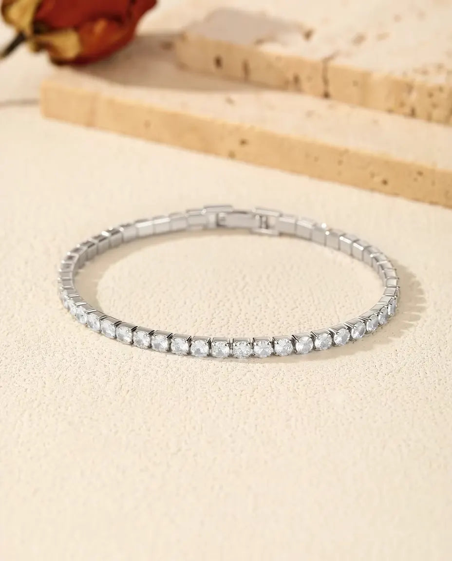 Tennisarmband i 925 Sterlingsilver med Zirkonia – Klassiskt Armband med Runda Stenar på 2, 3 eller 4 mm, Armband att Stapla