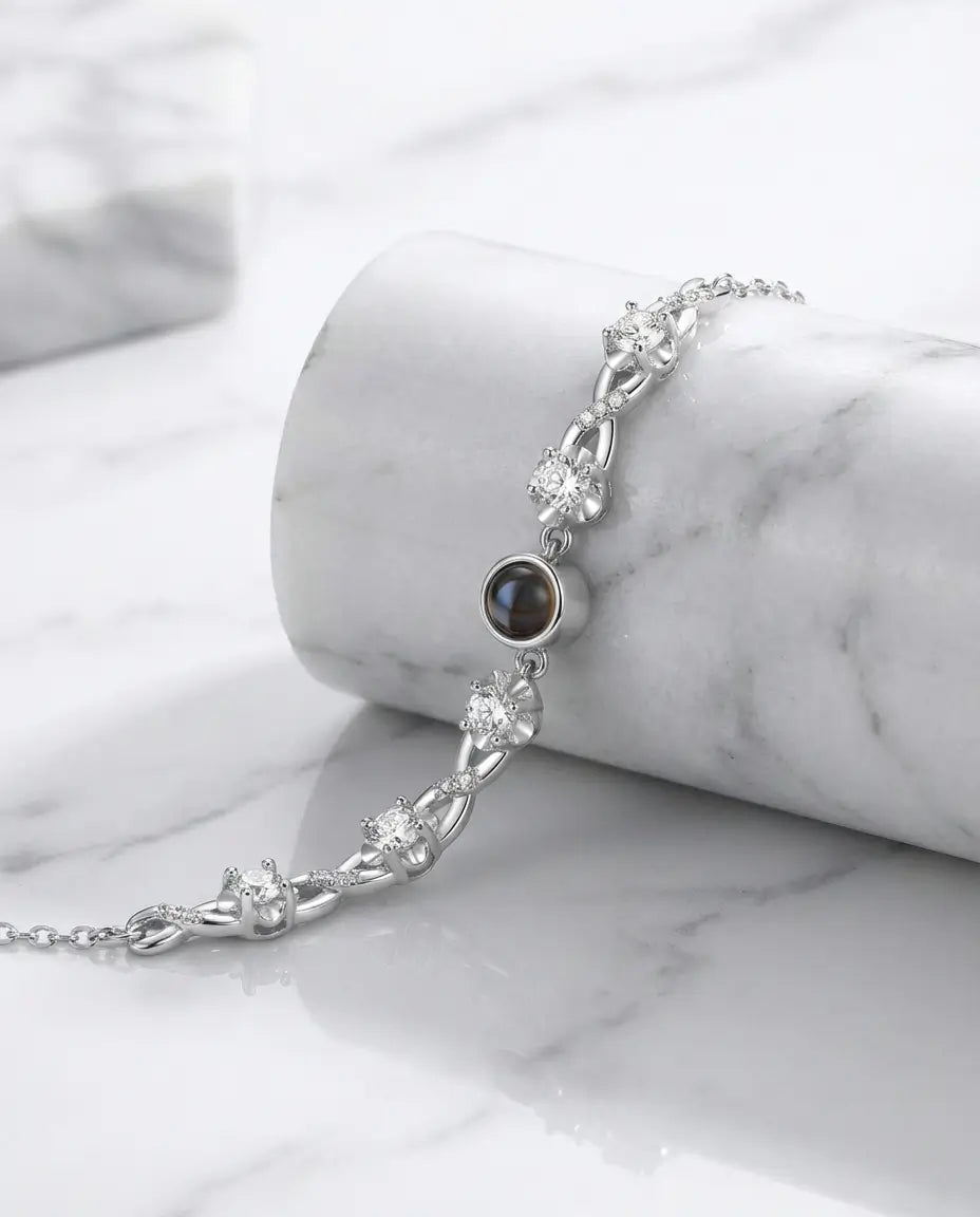 Armband med Bild Inuti – Blomsterberlock i Silverfärg, Present till Henne