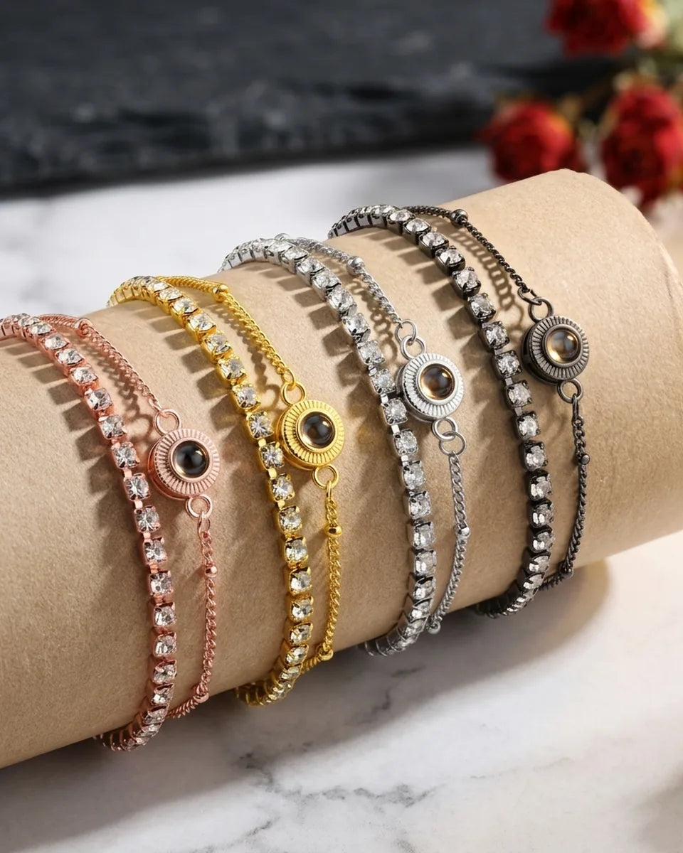 Armband med Bild Inuti – Två Rader med Zirkoner, Rodiumpläterat