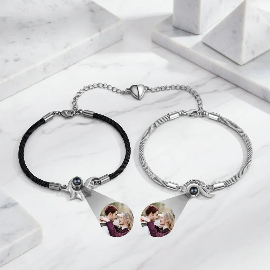 Armband för Par med Bild Inuti – Snäckberlock med Magnetlås, Set om 2