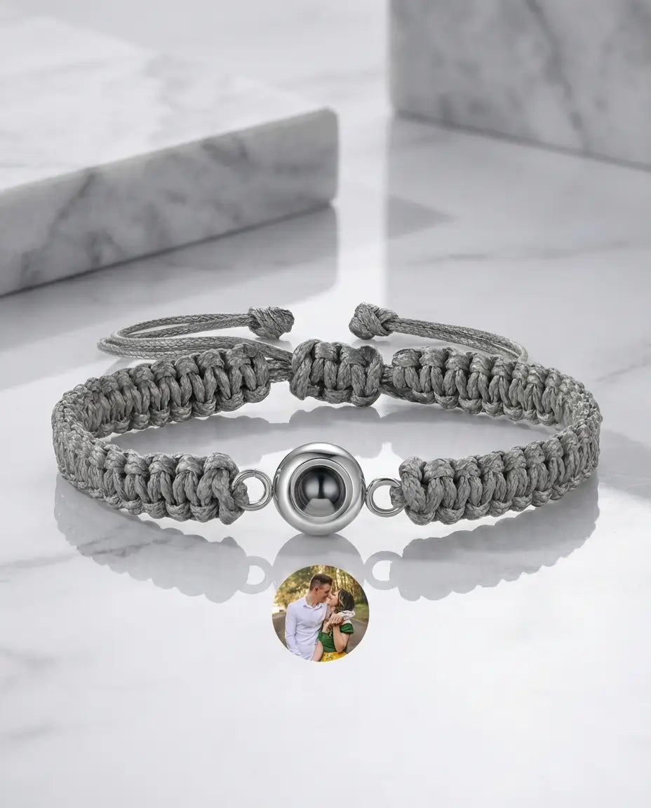 Armband för Par med Bild Inuti – Flätad Rem och Pärla i Titanstål