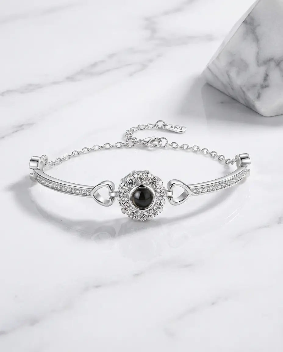 Armband med Bild Inuti – Haloberlock med Kristaller, Silver eller Roséguld