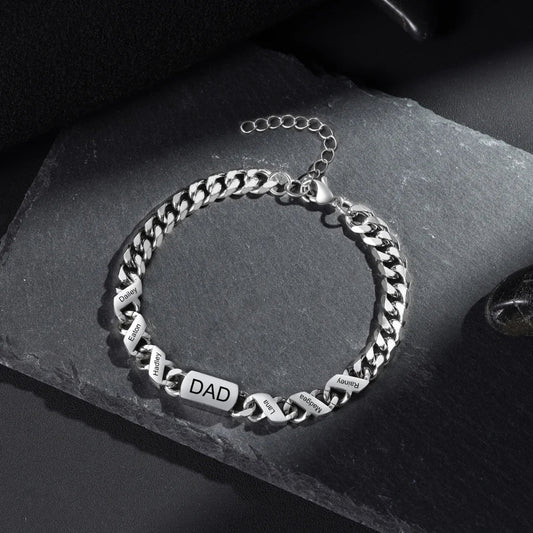 Graverat Armband Herr – Rostfritt Stål med 1–6 Namn eller Datum