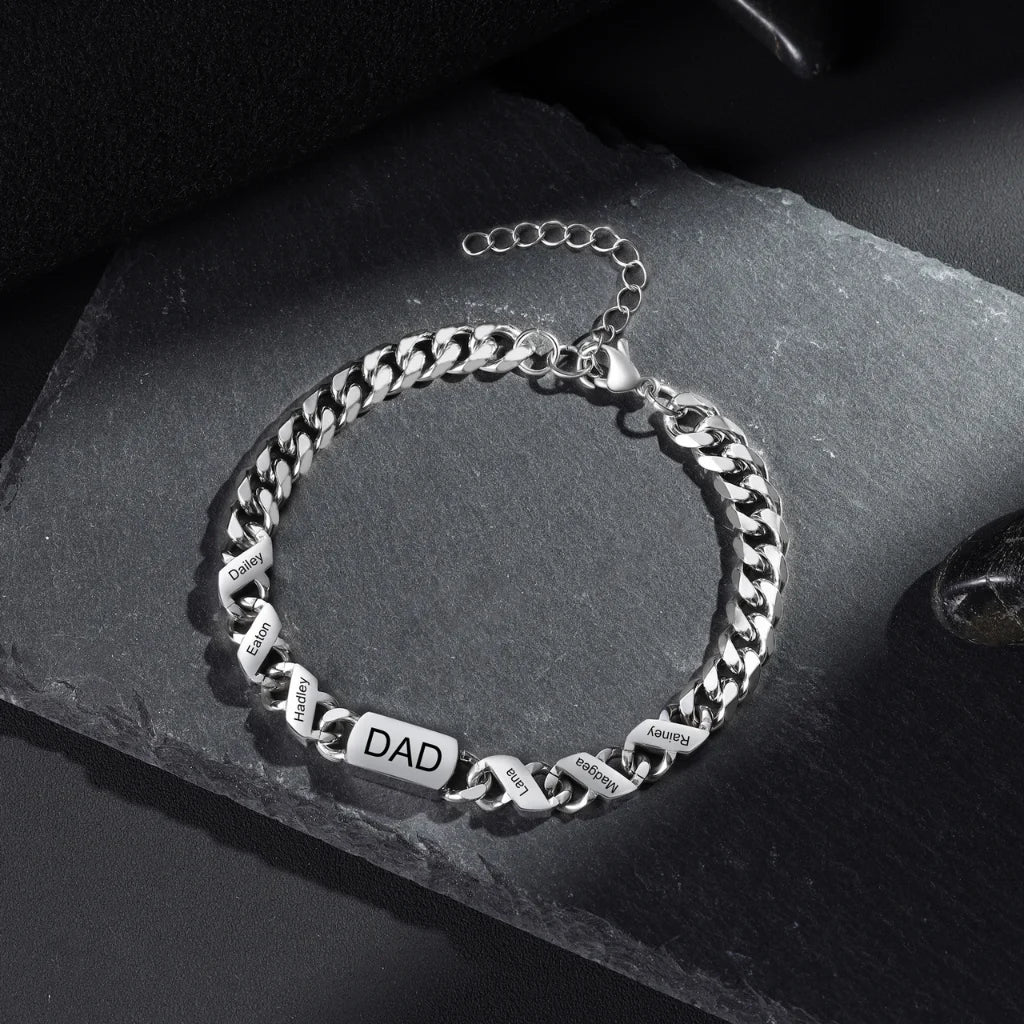 Graverat Armband Herr – Rostfritt Stål med 1–6 Namn eller Datum