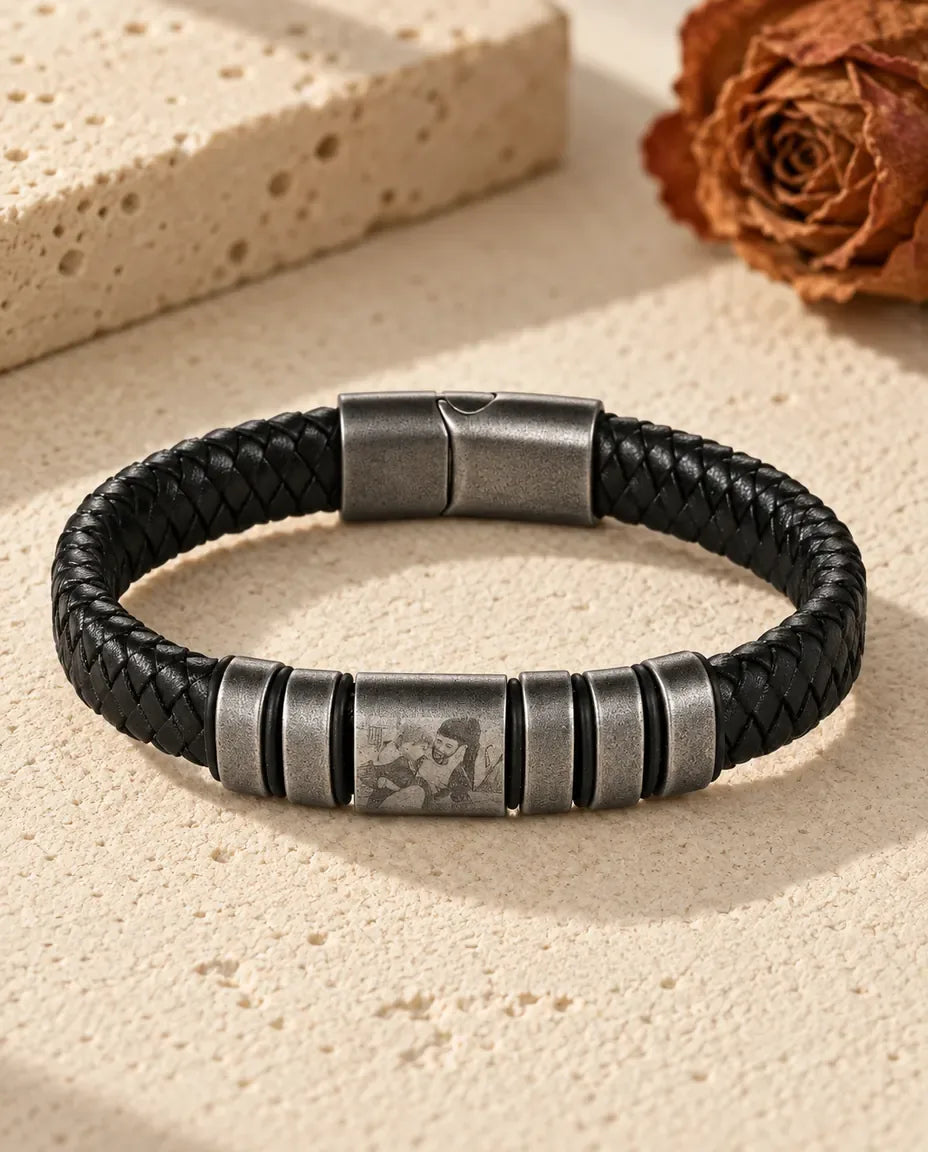 Läderarmband Herr med Graverad Bild - liggande