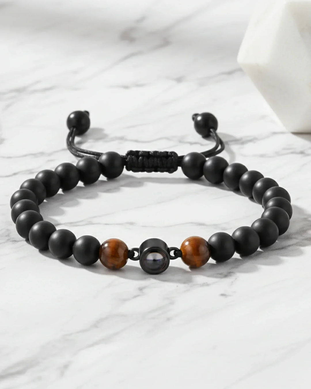 Armband Herr med Bild Inuti – Pärlor av Naturlig Lavasten