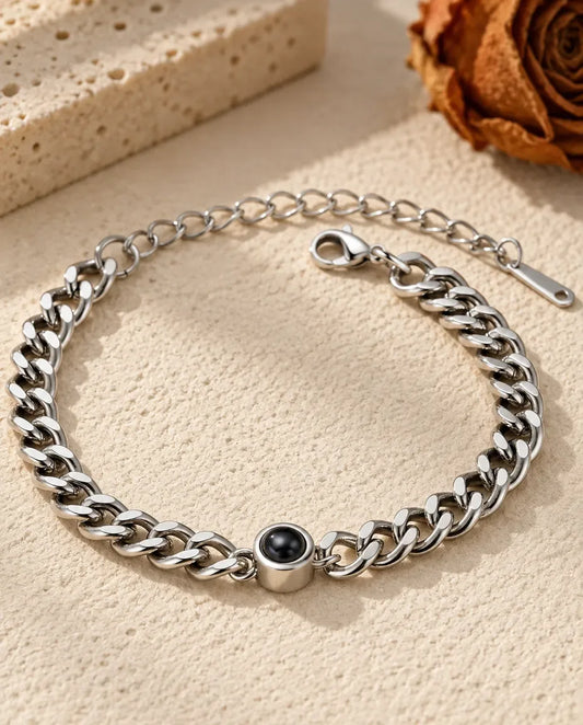 Armband Herr med Bild Inuti - framifrån i silver