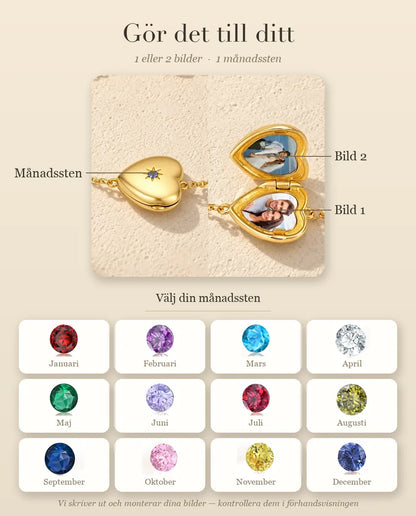 Guide för att anpassa armbandet med hjärtmedaljong: Månadssten, Bild 1 och Bild 2