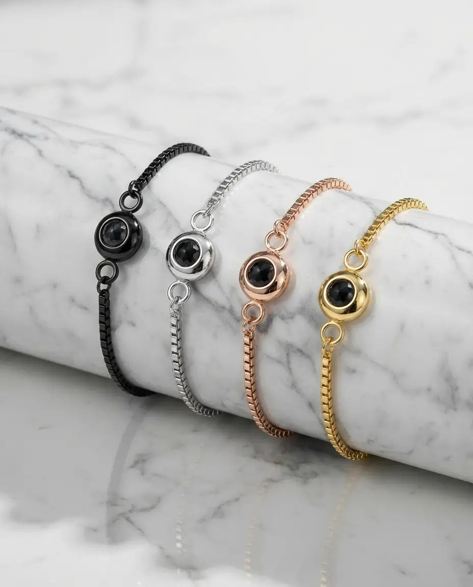 Armband med Bild Inuti – Justerbar Glidkedja, Fyra Färger