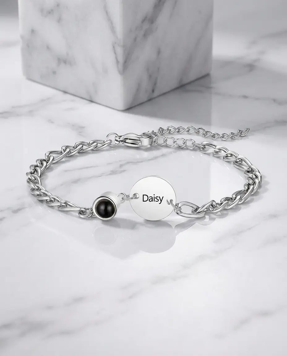 Armband med Bild Inuti – Graverad Namnplatta i Rostfritt Stål