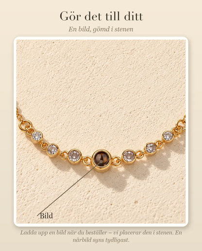 Guide som visar var din bild från fältet Bild hamnar inuti projektionsstenen i armbandet med stenrad
