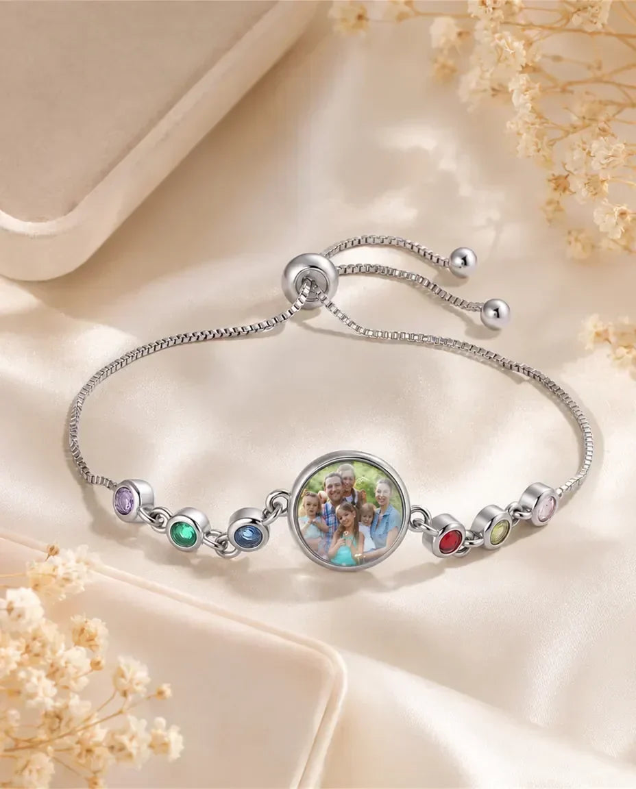 Armband med Bild och 1–6 Månadsstenar – Justerbart, Present till Mamma