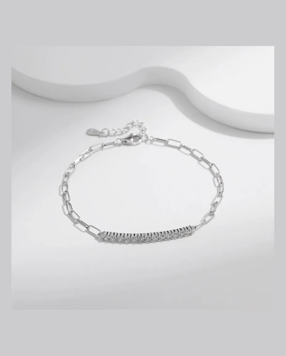 Armband med pavéstav i moissanit – paperclipkedja i 925 sterlingsilver, stenar i färg D