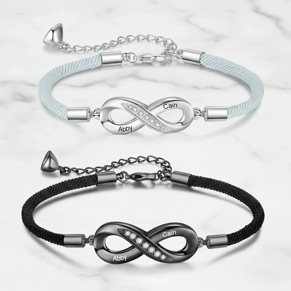 Armband för Par – Oändlighetssymbol i Koppar med Graverade Namn