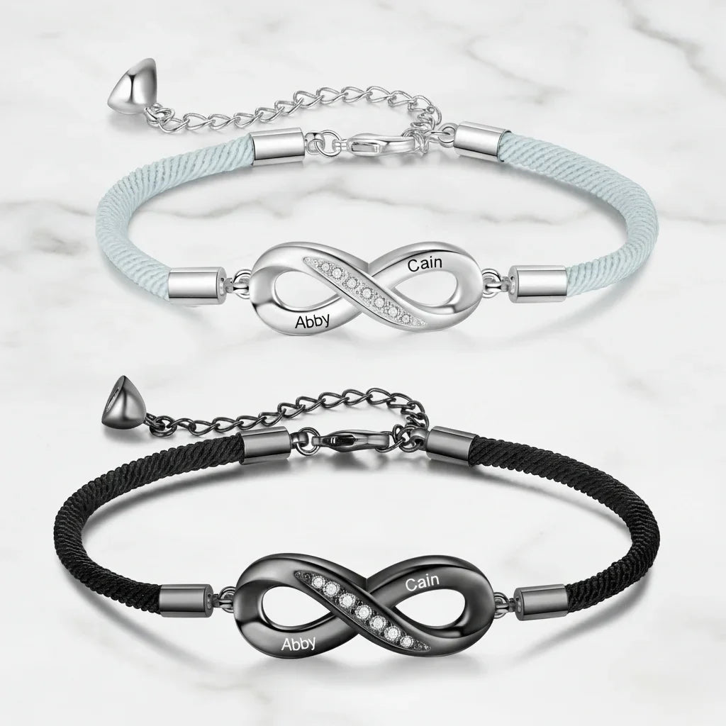 Armband för Par – Oändlighetssymbol i Koppar med Graverade Namn