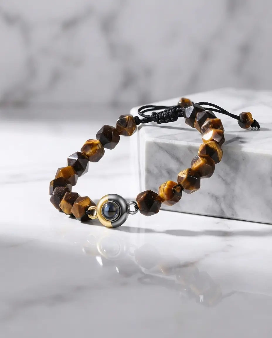 Armband med Bild Inuti – Tigeröga Pärlor 10 mm, Unisex