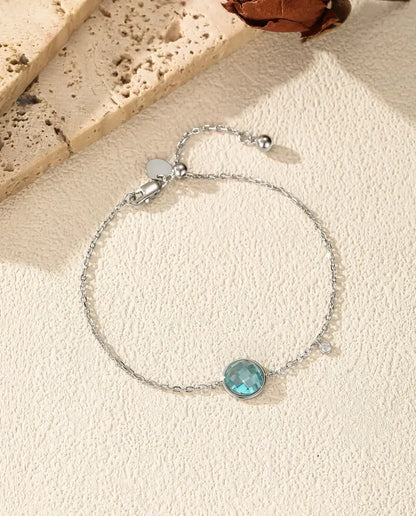 Armband med blå zirkonia - schackrutslipning 8 mm på ankarkedja med glidlås, 925 sterlingsilver
