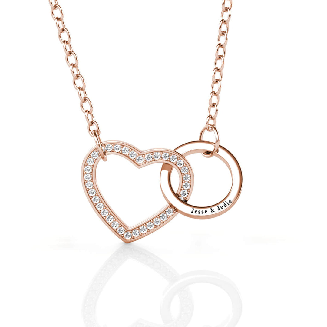 Graverat Halsband med Hjärta och Cirkel – 925 Sterling Silver med Roséguld, Present till Henne
