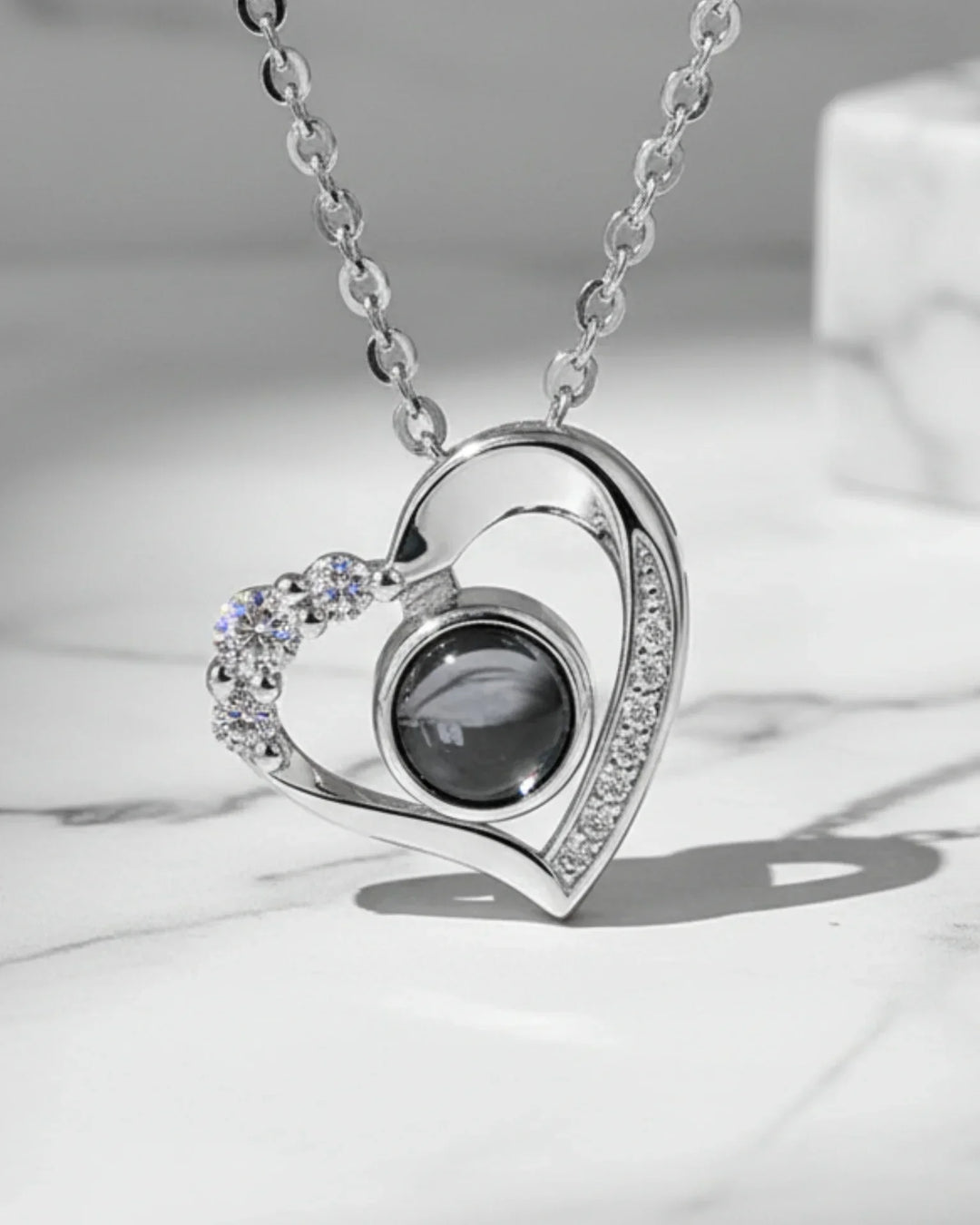 Halsband med Bild Inuti – Hjärta med Zirkoner i 925 Sterling Silver, Present till Mamma