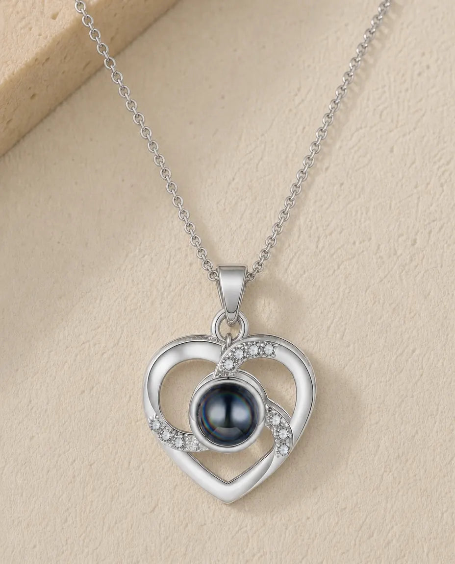 Halsband med Bild Inuti – Hjärta med Zirkoniaspiral i Silverton