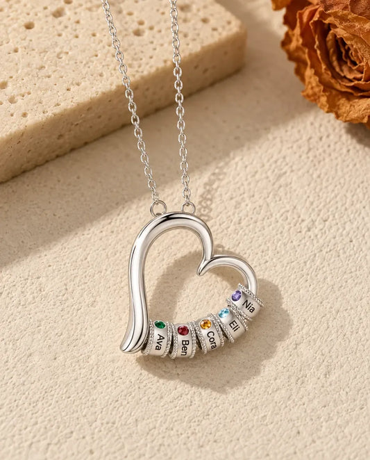 Halsband med Månadssten för Mamma och Mormor - framifrån i silverfärg