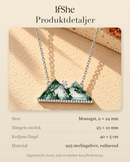 Moss Agate Halsband med Berg i 925 Sterlingsilver - produktdetaljer med stenar, hängets storlek, kedjans längd och material